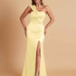 Elegant Soft Satin One Shoulder Strapless Side-Slit Mermaid Bridesmaid Dresses