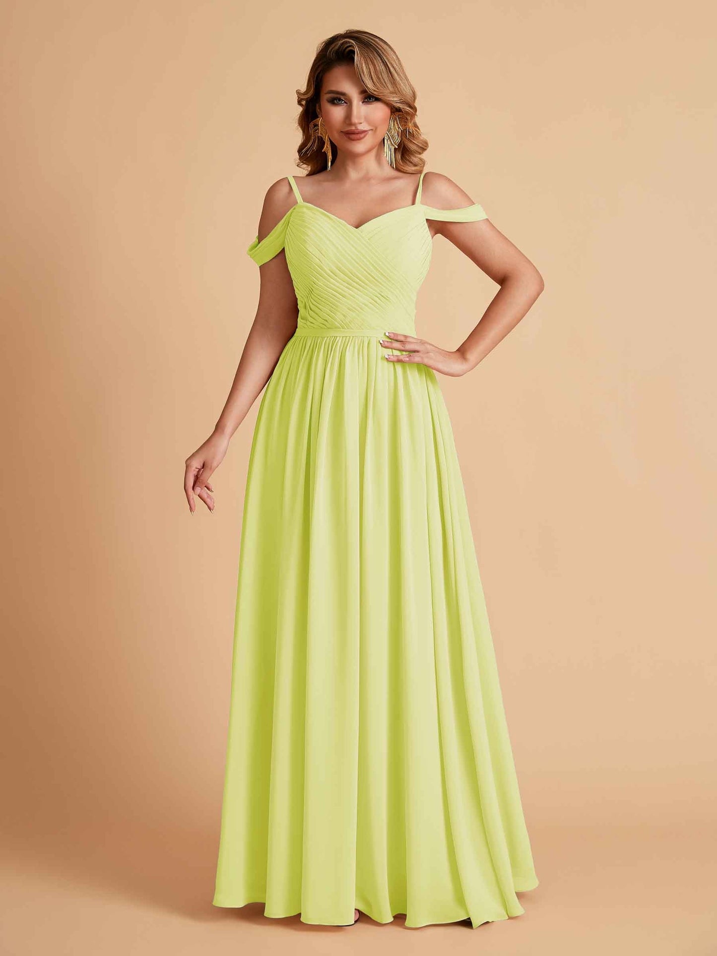 Elegant A-line Chiffon Off The Shoulder V-Neck Bridesmaid Dresses Online