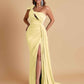 Gorgeous One Shoulder Bow Knot Soft Satin Side Slit Floor-Length Mermaid Bridesmaid Dresses