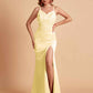 Sexy Satin V-neck Side Slit Mermaid Floor Length Bridesmaid Dresses