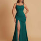 Sexy Soft Satin Mermaid Spaghetti Straps Side Slit Floor-Length Bridesmaid Dresses