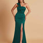 Elegant Soft Satin One Shoulder Strapless Side-Slit Mermaid Bridesmaid Dresses