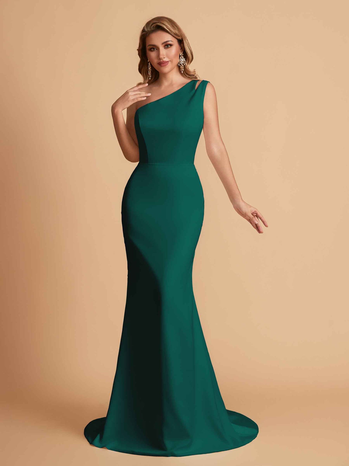 Elegant Satin One Shoulder Mermaid Side Slit Floor Length Bridesmaid Dresses