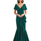 Satin Mother of the Bride Dress with Cascading Ruffles and Mermaid Tail V-Neck