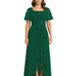 Formal High-Low Mother of the Bride Gown Sleeved Chiffon Maxi Dress Ruched Waist