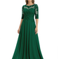 Illusion Neck Mother of the Bride Dress Half Sleeve Lace Applique Gowns Chiffon