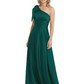 One-Shoulder Mother of the Bride Dress Satin Gown with Bow Ruched Empire Waist