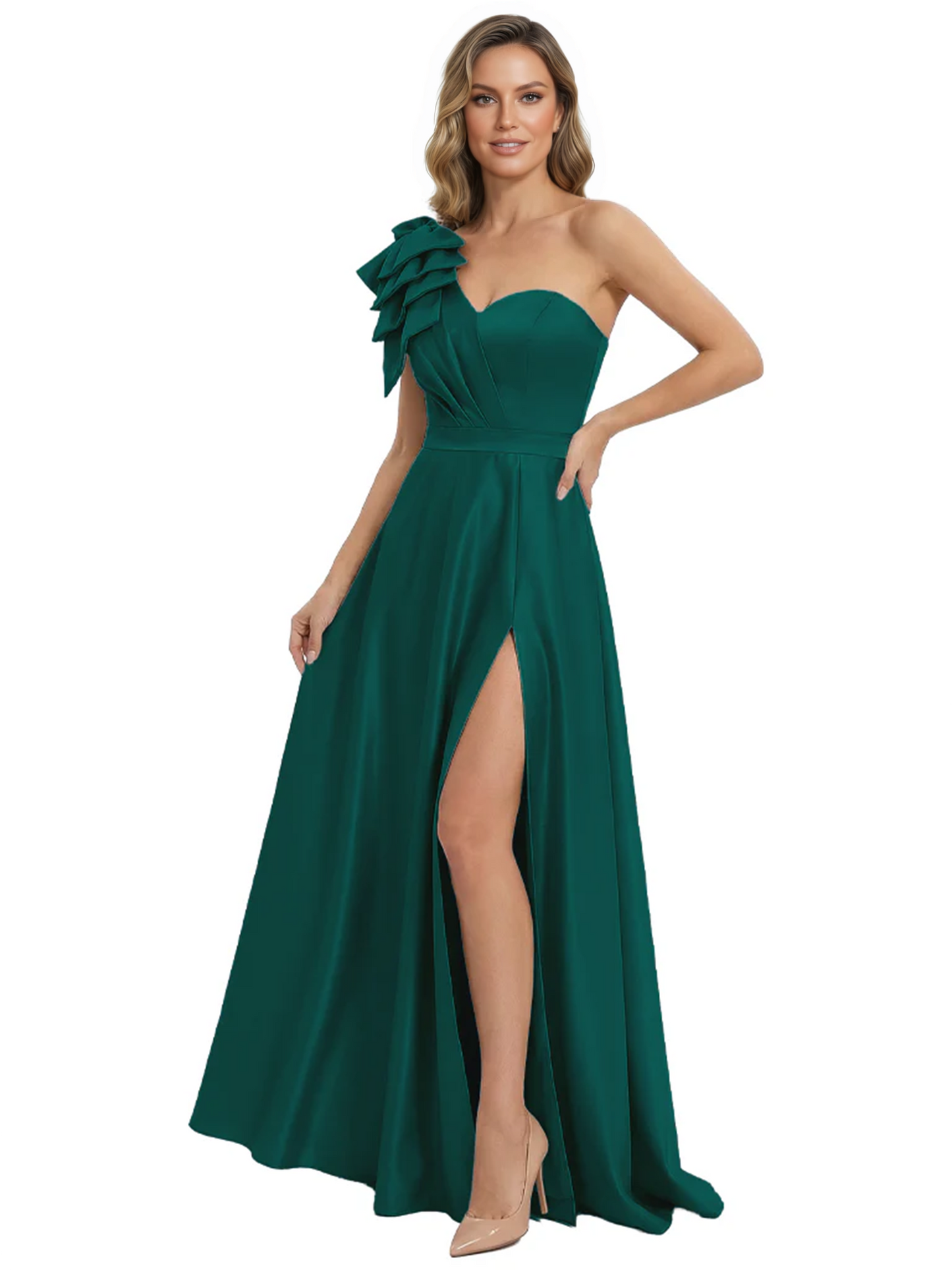 Elegant Mother of the Groom Dress A-Line Satin Formal Gown with High Slit Ruched Bodice