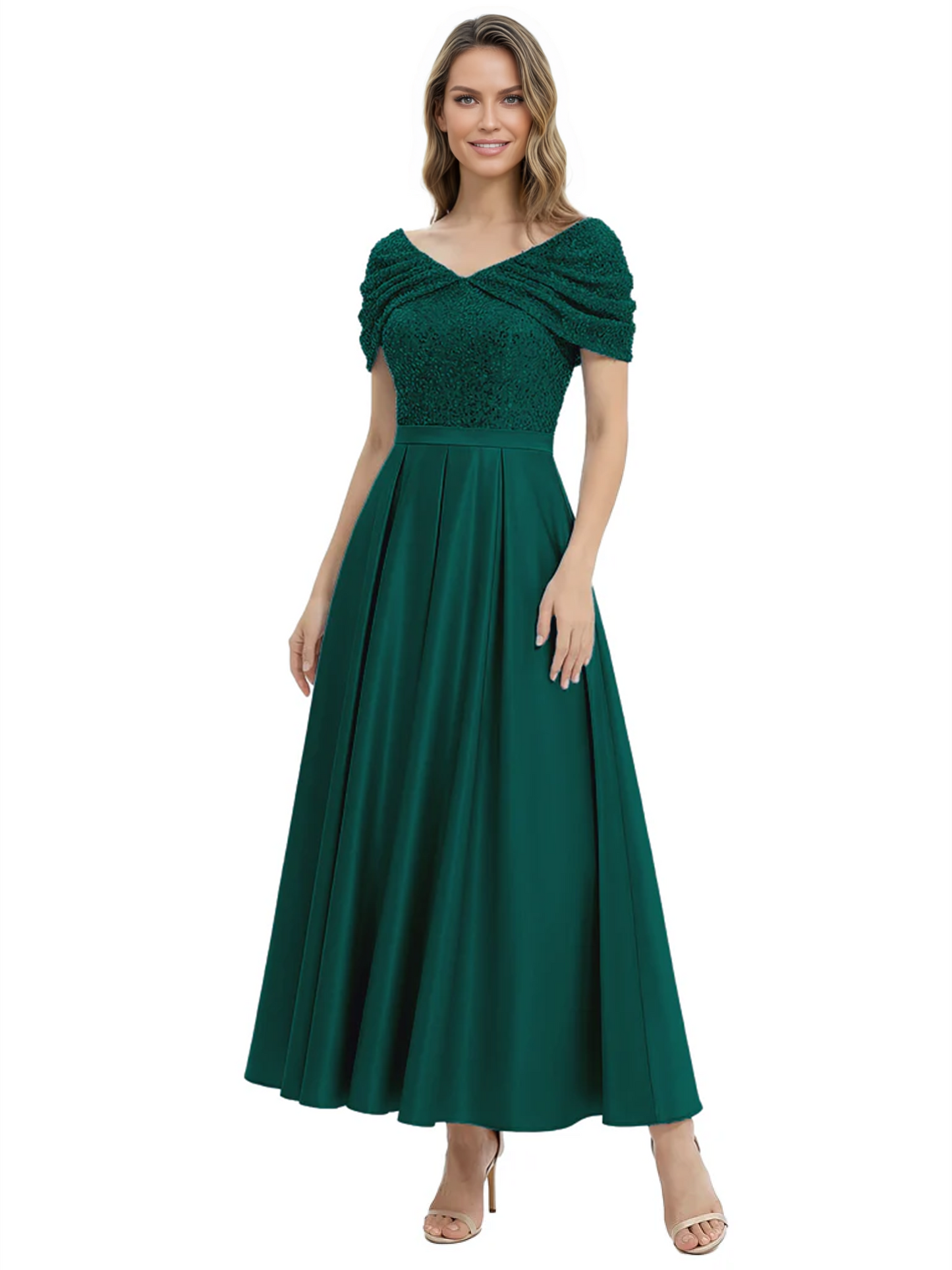 Luxury Formal Dress Sparkling Sequin Top Mother of Bride Dress Silk Satin A-Line Gowns