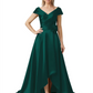 Off Shoulder Mother of the Bride Dress High-Low Satin Gown with Portrait Neckline