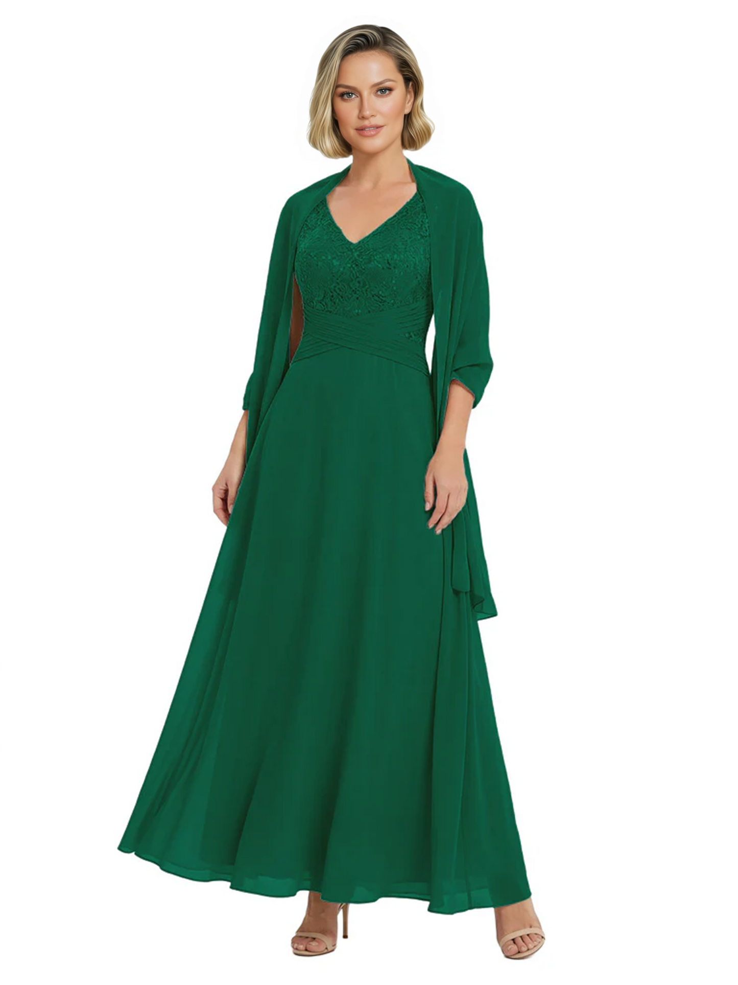 Luxury Formal Mother of Bride Dress Sparkling Sequin Top & Flowy Chiffon Skirt with Shawl