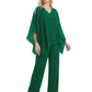 V-Neck Chiffon Mother of the Brides Dresses Plus Size Jacket Suits Wedding