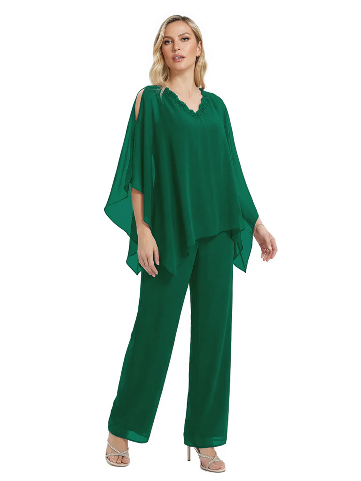 V-Neck Chiffon Mother of the Brides Dresses Plus Size Jacket Suits Wedding