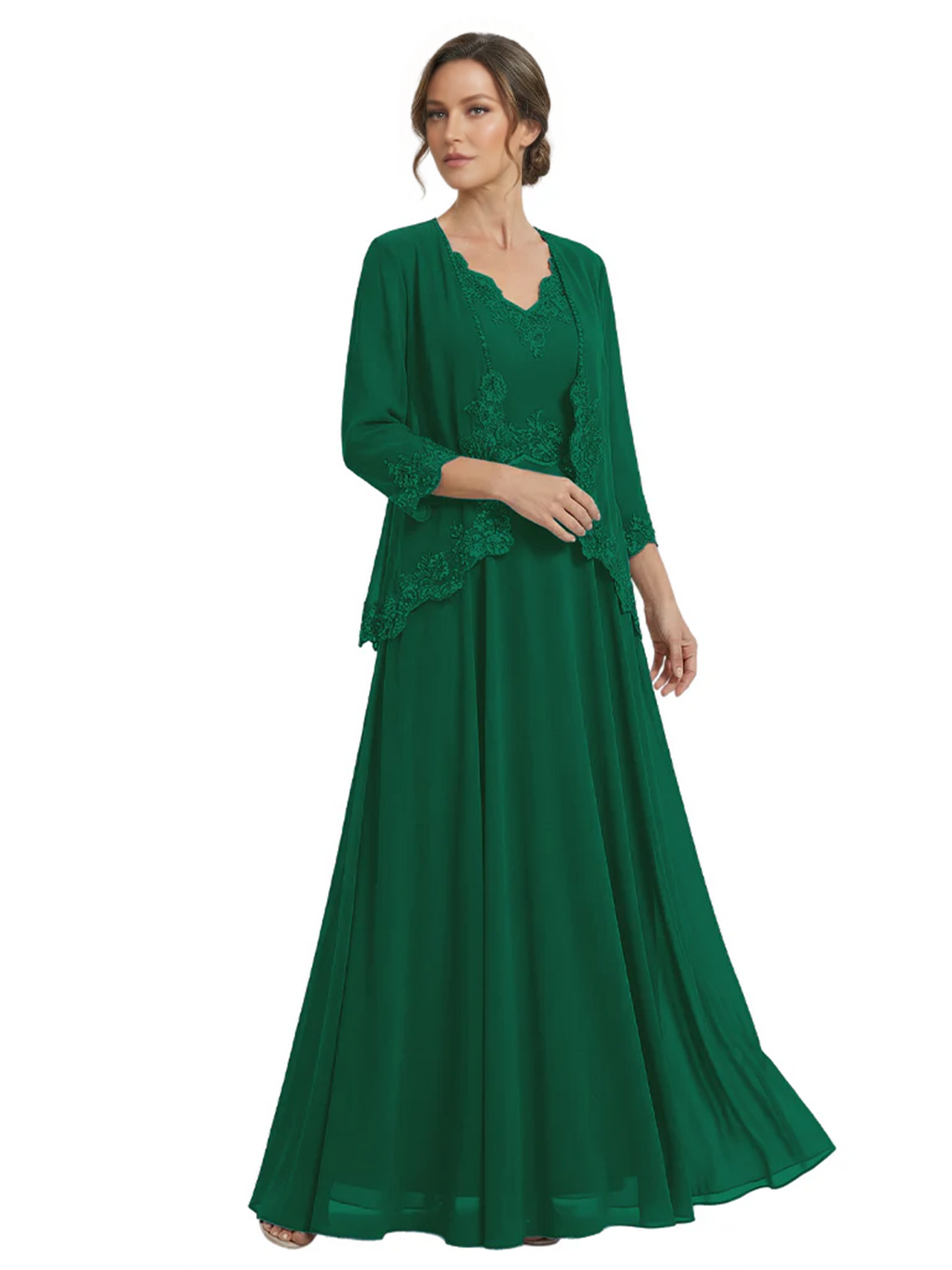 Plus Size A-line Chiffon 3/4 Sleeves Mother of the Brides Dresses Long Jacket Dress