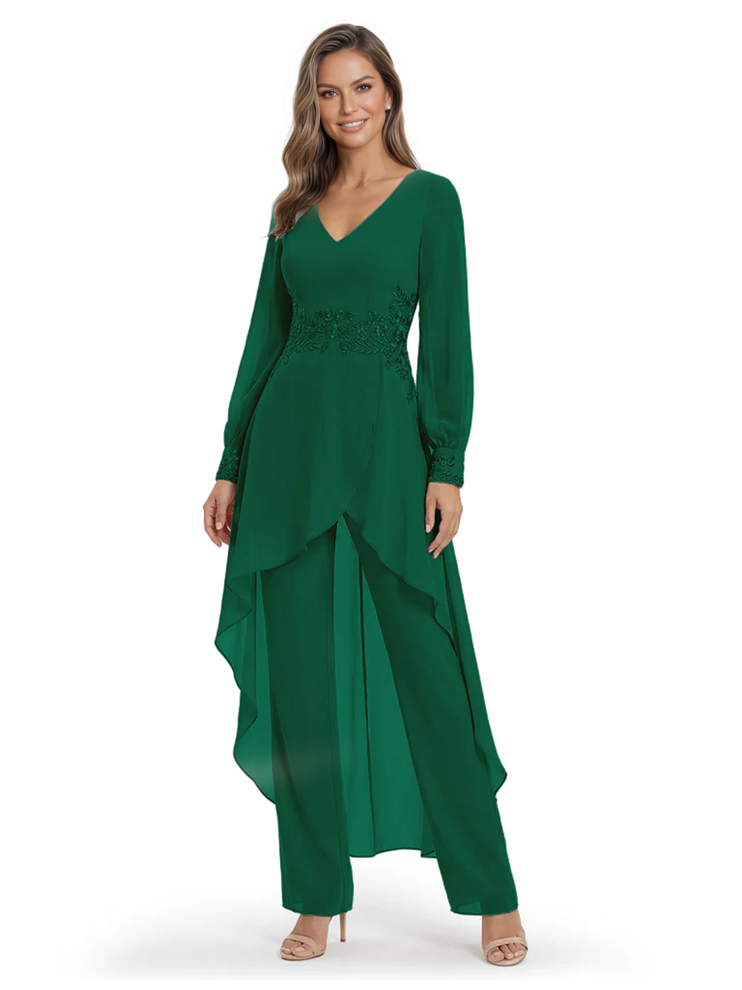 Luxury Black Formal Trousers Set High-Low Chiffon Top with Sparkling Beaded Detail