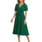 Wedding Formal Dress V-Neck Pleated Chiffon Gown with 3D Flower Accent Knee Length