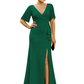 Elegant Evening Gown Trending V-Neck & Ruffle Detail Mother of Bride Outfits Slit
