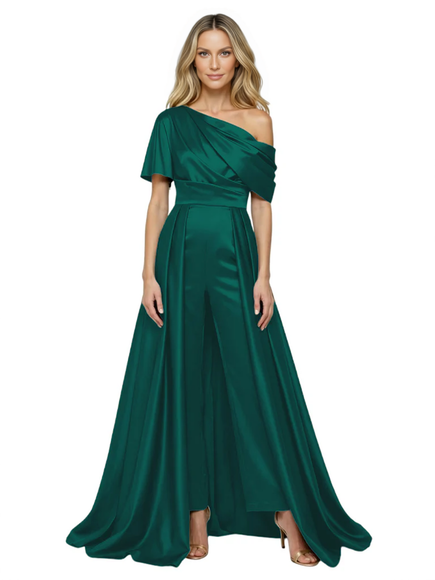 One Shoulder Mother of Bride jumpsuits Formal Gowns Floor Length Detachable Train