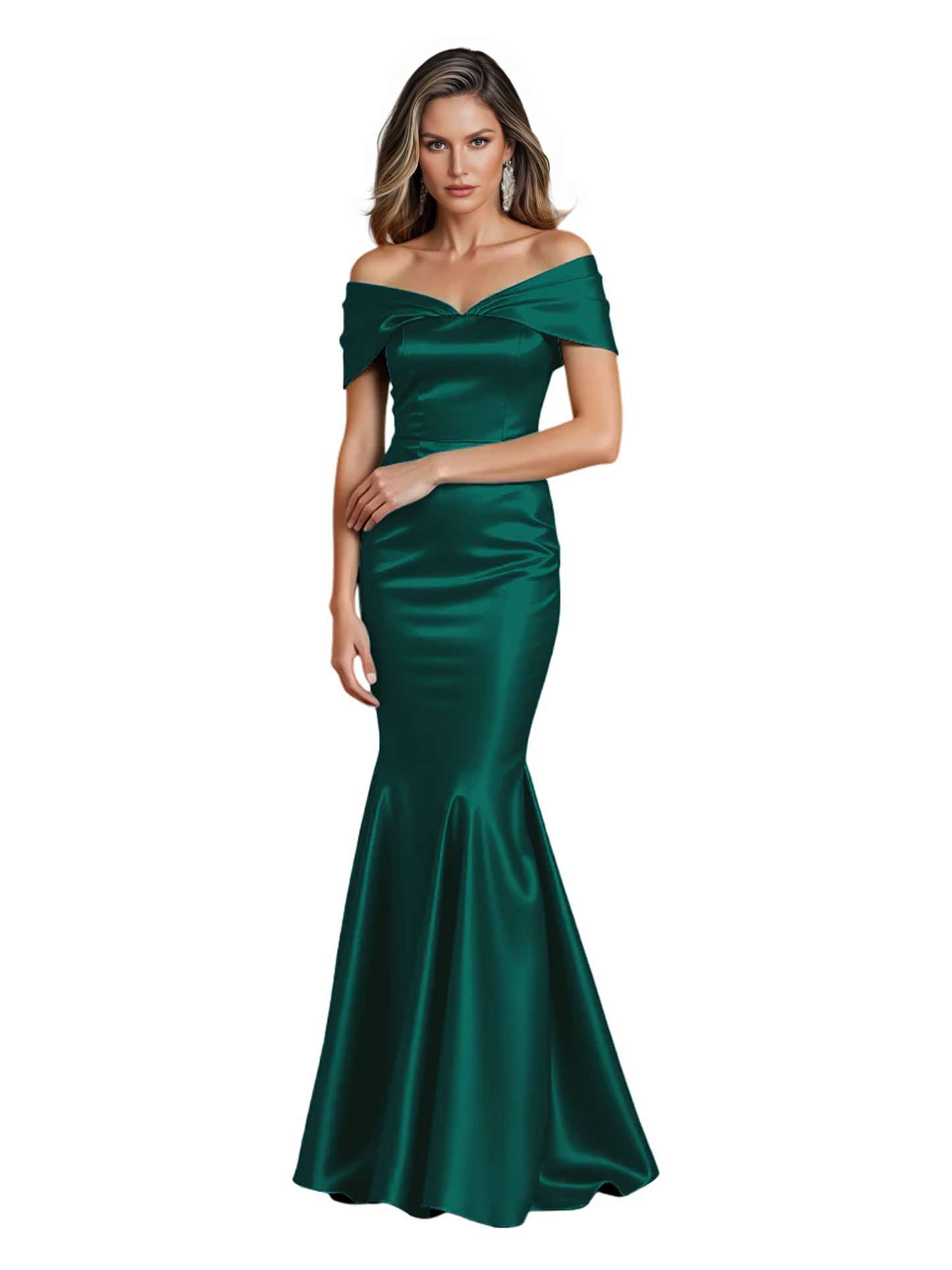Luxury Emerald Formal Dress Off-the-Shoulder Satin Gown Trumpet Silhouette