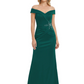Off Shoulder Mother of the Bride Dress Beaded Waist Satin Gown Portrait Neckline