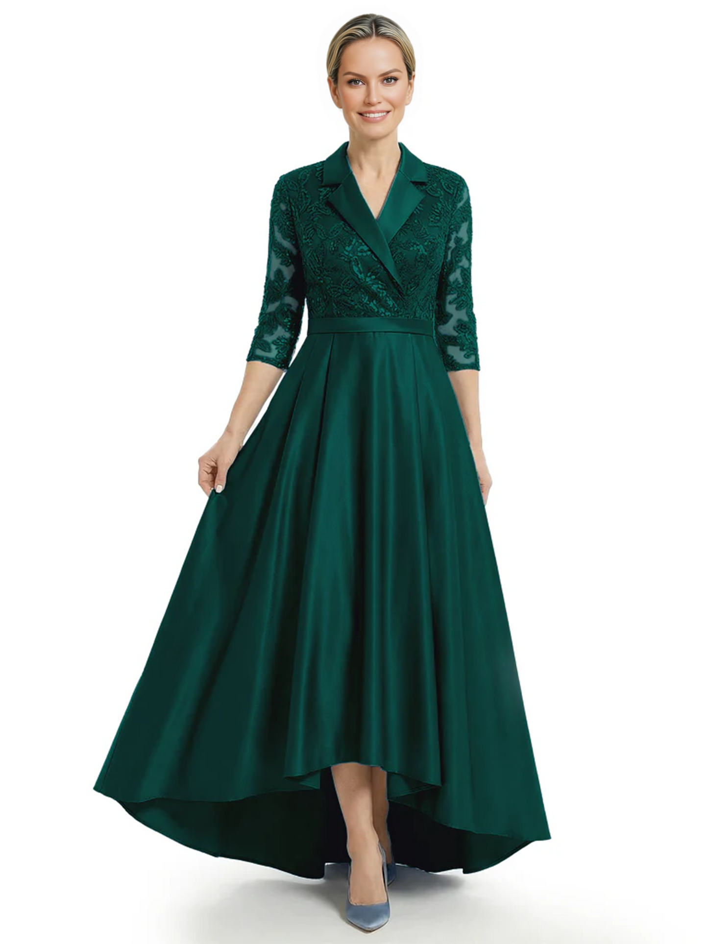 Elegant Mother of Bride Dress Evening Gowns Trending Styles with Lapel Collar 3/4 Sleeves