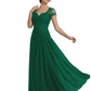 Long A-line Chiffon Short Sleeves Mother of the Brides Dresses Lace Wedding