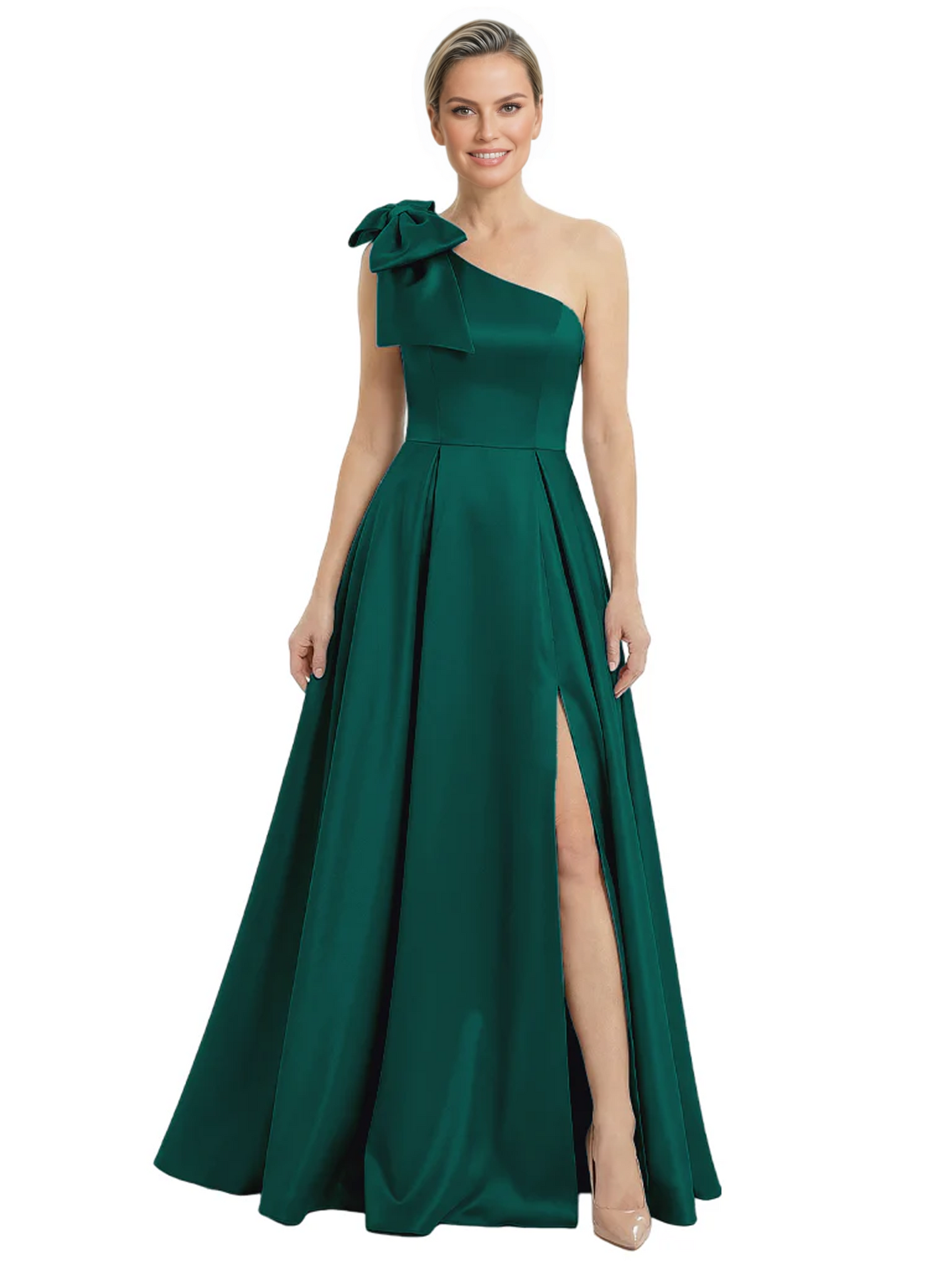 Luxury Bow Black Formal Dress One-Shoulder A-Line Gowns with Sexy Side Slit 2026