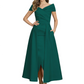 Formal Floor-Length Mother of the Bride Gown Satin Maxi Dress with Slit Off Shoulder