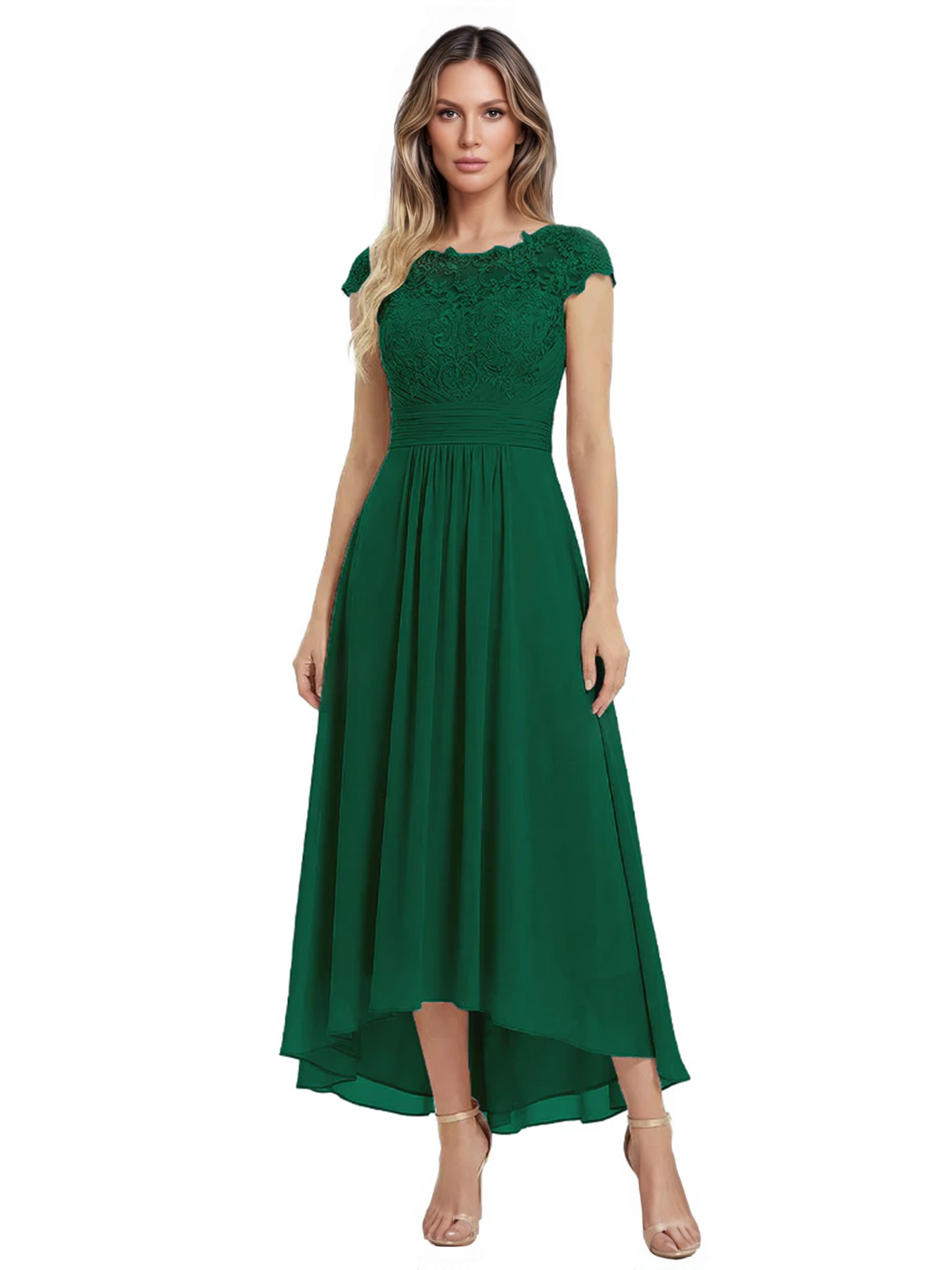 Elegant Evening Gown Trending 2026 Styles with Cap Sleeves High-Low Skirt