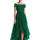 Formal High-Low Mother of the Bride Gown Short Sleeve Lace Maxi Dress with Tiered Skirt