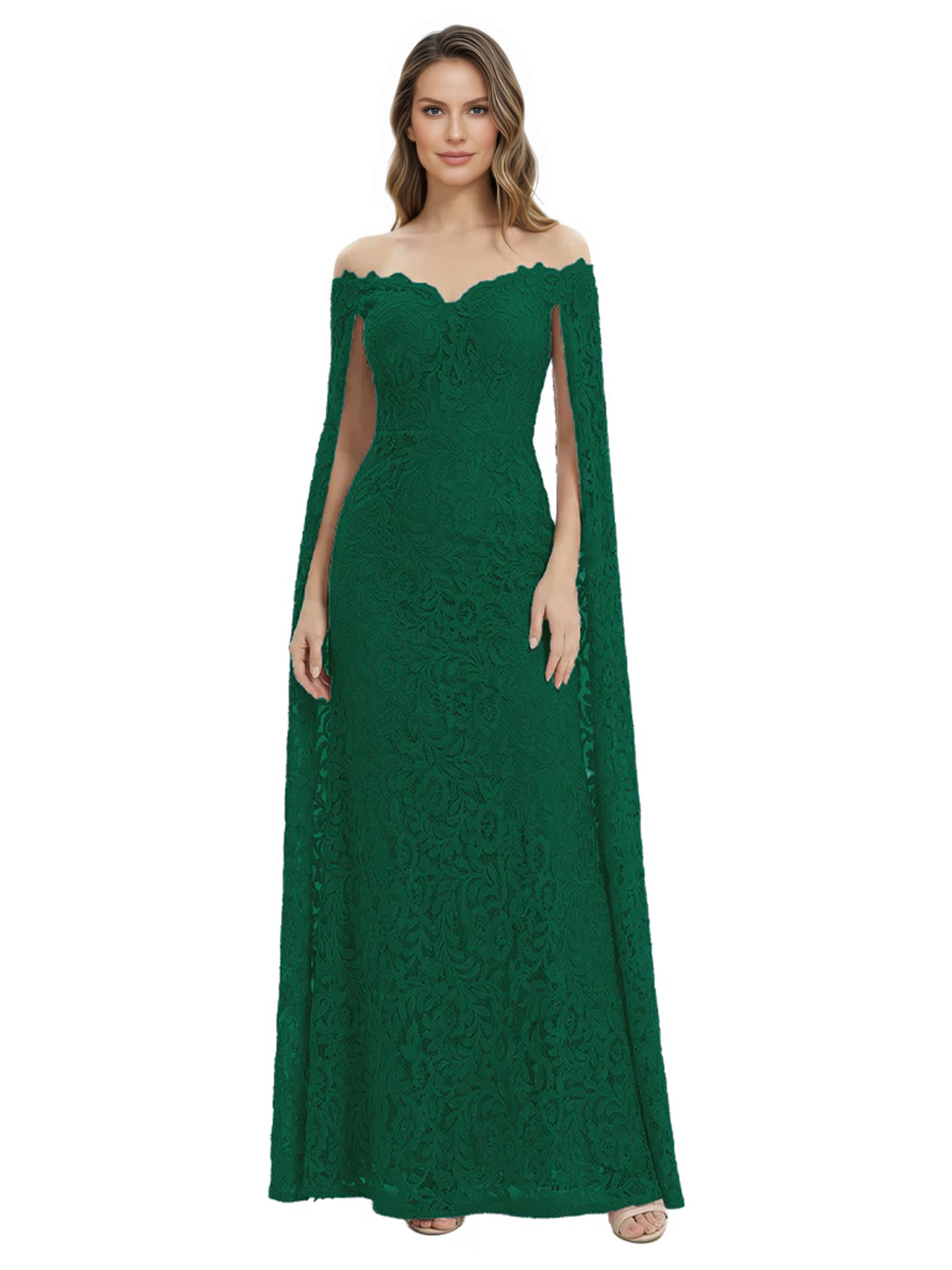 Elegant Mother of the Groom Gown Floral Lace Embroidered Formal Dress with Cape