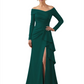 Elegant Mother of the Groom Dress Cascading Ruffle Satin Gown with High Slit Long Sleeves