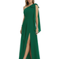 One-Shoulder Mother of the Bride Dress Chiffon Gown with Long Sash Detail