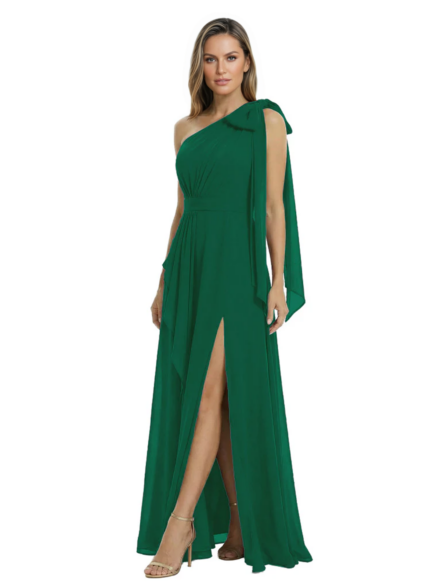 One-Shoulder Mother of the Bride Dress Chiffon Gown with Long Sash Detail