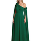 One Shoulder Mother of the Bride Dress Asymmetrical Cape Sleeve Gown with Floral