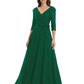Chiffon Mother of the Bride Dress with Sequin V-Neck and Elegant Bow Sash
