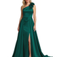 One Shoulder Sleeveless Mother of the Brides Dresses Floor Length Slit With Train