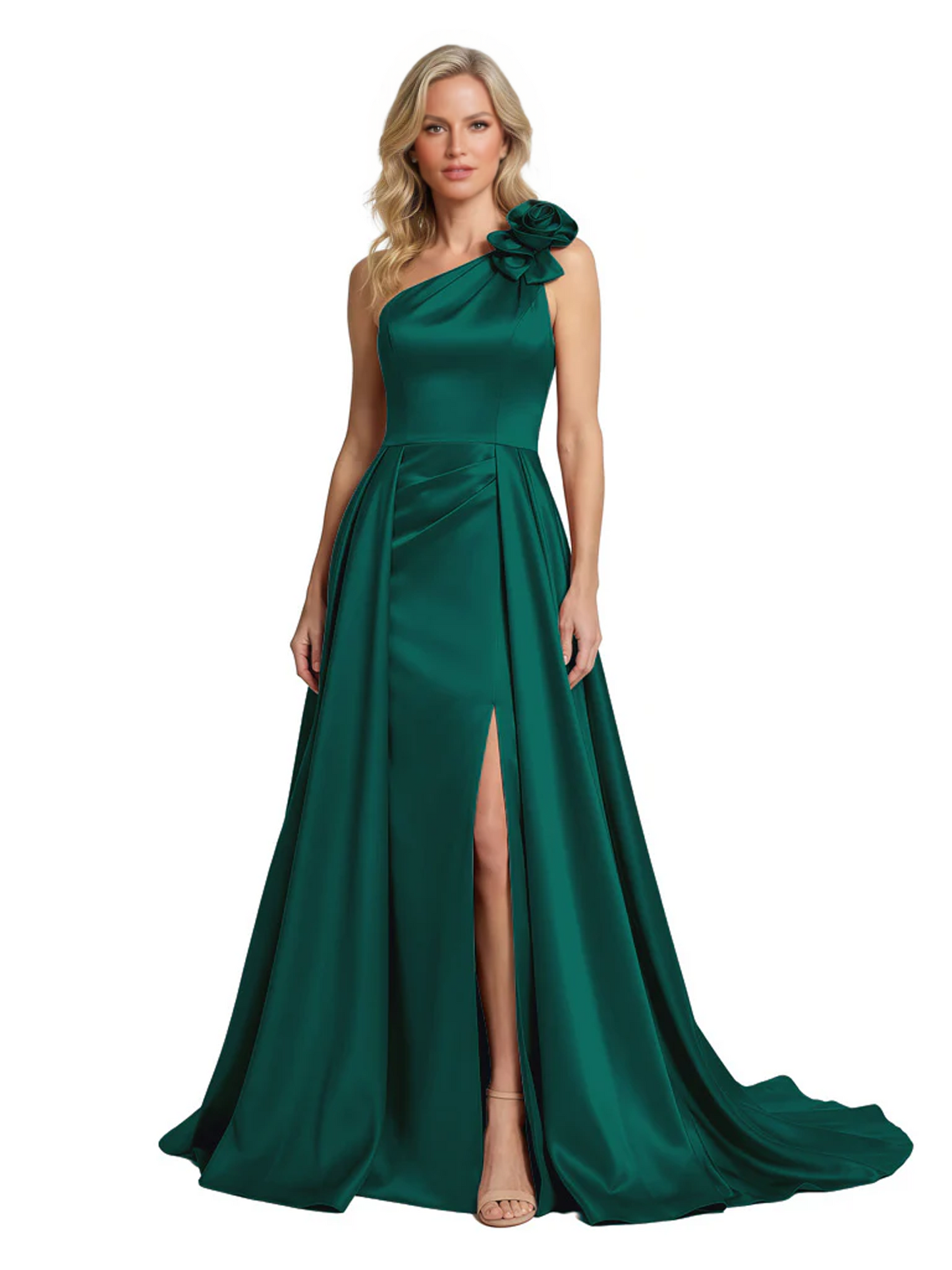 One Shoulder Sleeveless Mother of the Brides Dresses Floor Length Slit With Train