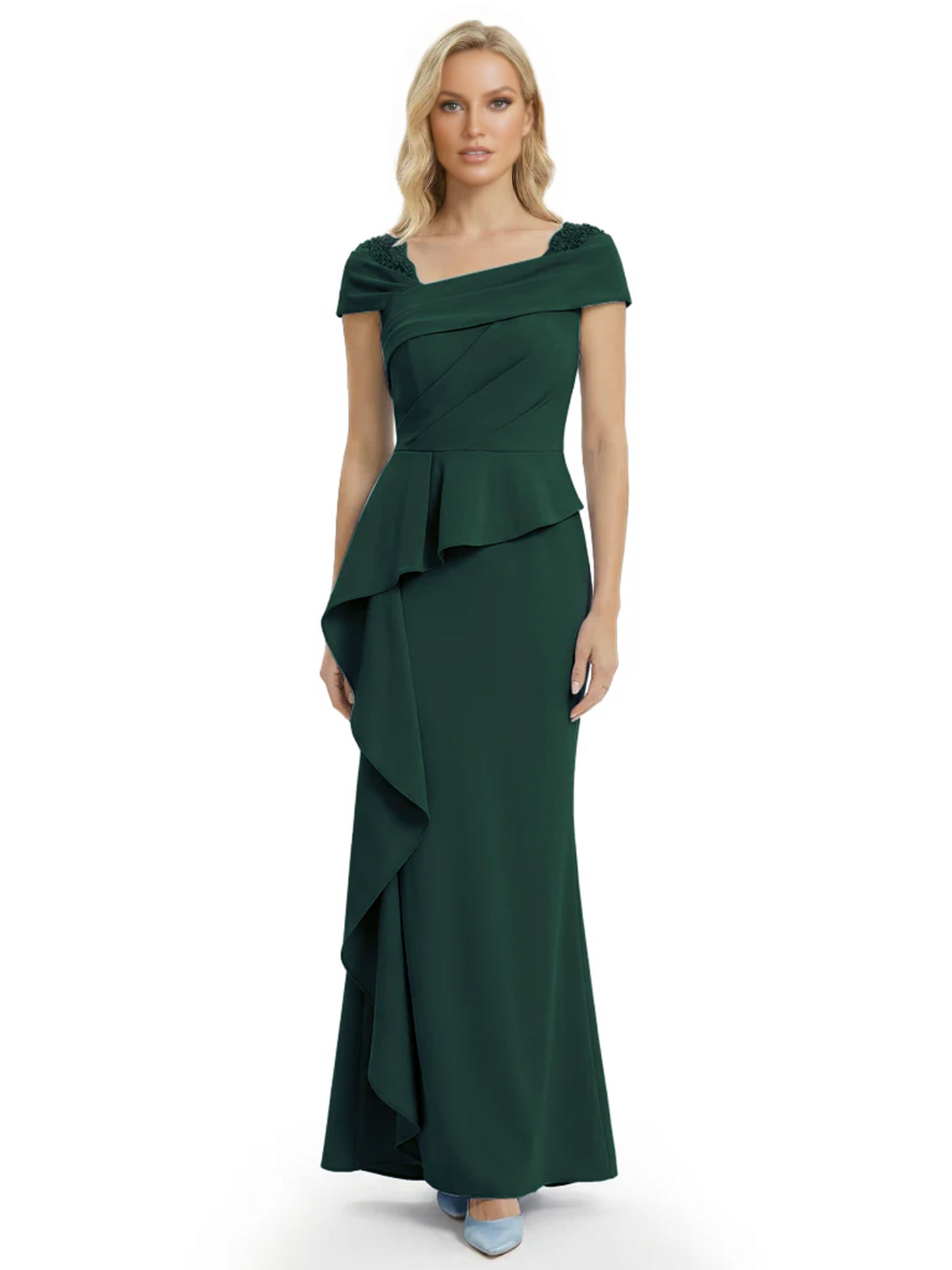 A-Line Satin Cap Sleeves Mother of the Brides Dresses Floor Length For Wedding
