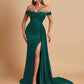 Gorgeous Soft Satin V-neck Off-the-Shoulder Side-Slit Mermaid Bridesmaid Dresses