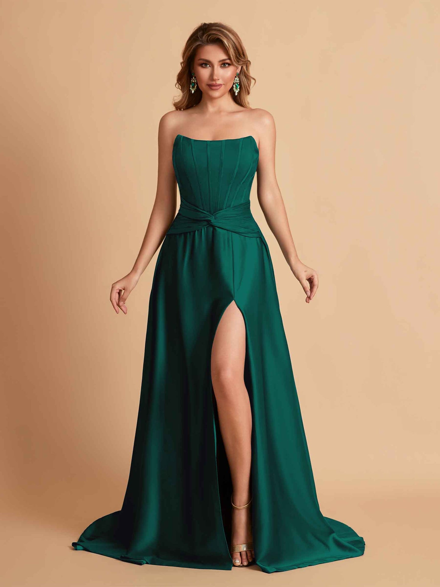 Elegant Satin Sweetheart A-Line Side Slit Floor Length Bridesmaid Dresses