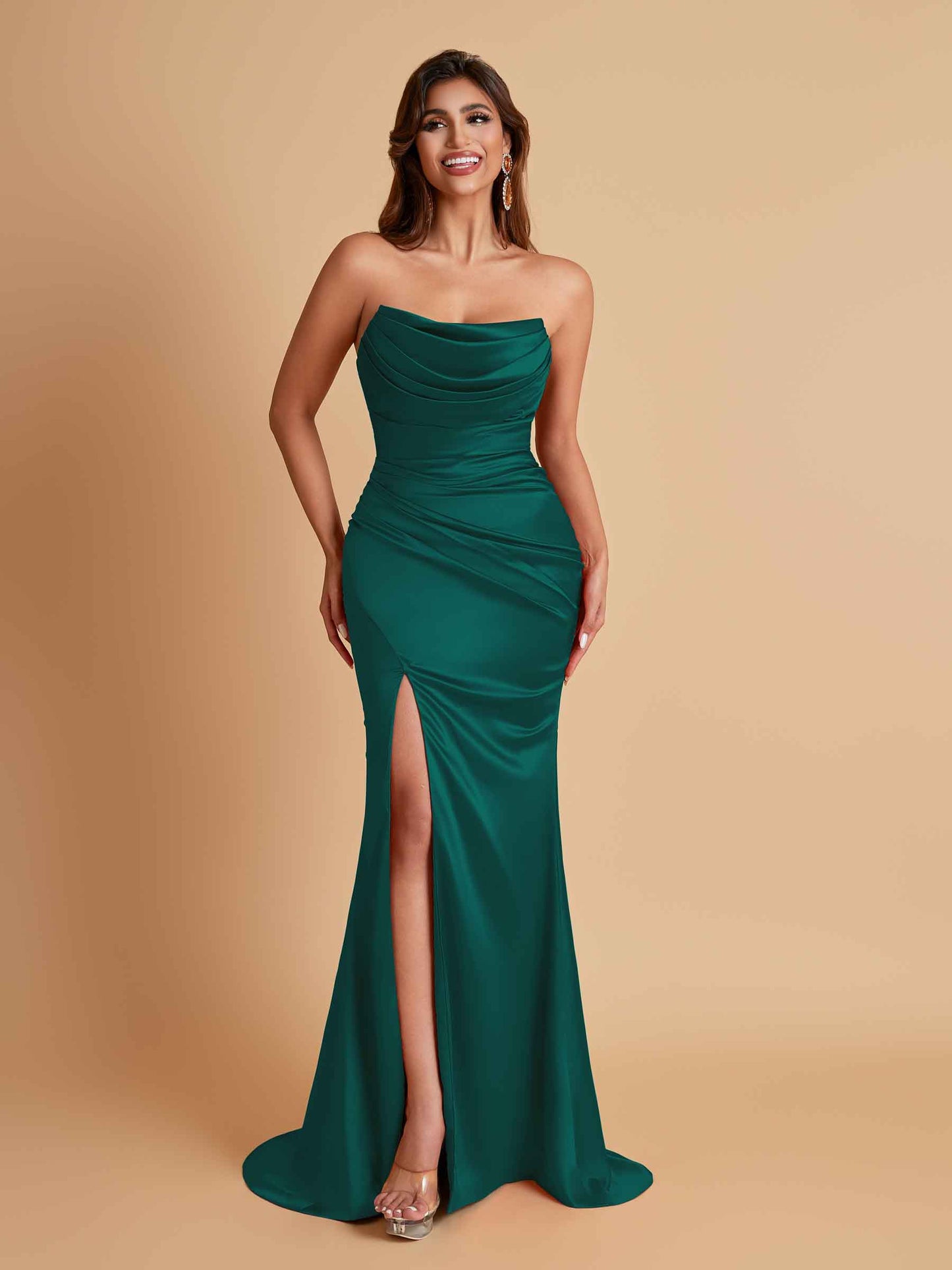 Sexy Soft Satin Mermaid Side Slit Floor-Length Mermaid Bridesmaid Dresses