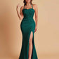Sexy Soft Satin Mermaid Spaghetti Straps Side Slit Floor-Length Bridesmaid Dresses
