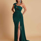 Gorgeous One Shoulder Bow Knot Soft Satin Side Slit Floor-Length Mermaid Bridesmaid Dresses