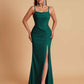 Gorgeous Spaghetti Straps Soft Satin Side Slit Floor-Length Mermaid Bridesmaid Dresses