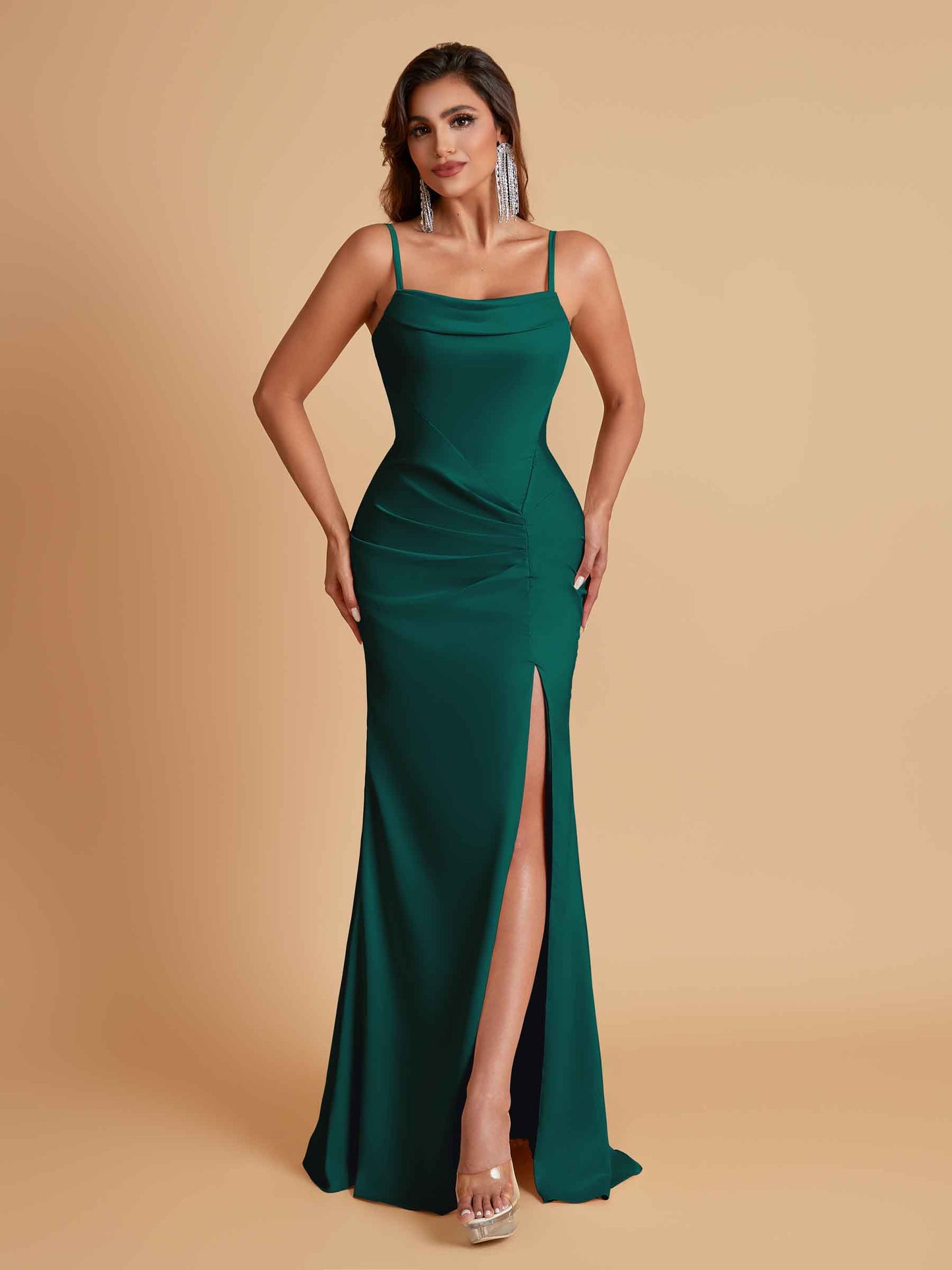 Gorgeous Spaghetti Straps Soft Satin Side Slit Floor-Length Mermaid Bridesmaid Dresses