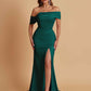 Elegant Soft Satin Mermaid Off Shoulder Asymmetrical Side Slit Floor-Length Bridesmaid Dresses