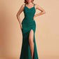 Sexy Satin V-neck Side Slit Mermaid Floor Length Bridesmaid Dresses