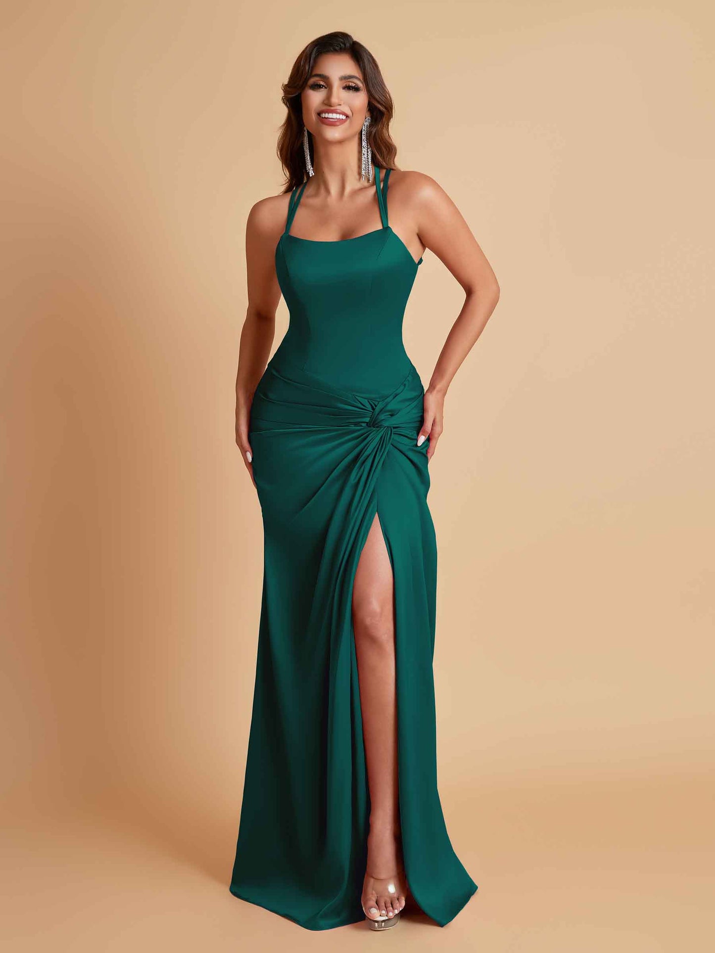Gorgeous Square Criss Cross Soft Satin Side Slit Floor-Length Mermaid Bridesmaid Dresses