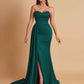 Elegant Soft Satin Sweetheart Strapless Side-Slit Mermaid Bridesmaid Dresses